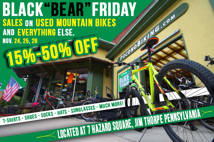 Pocono Biking Black Friday Sale, Bike Sale, Jim Thorpe, Used Bike Sale, Used Kayak, Black Friday Deal, Poconos Biking, Pocono Bike Rental