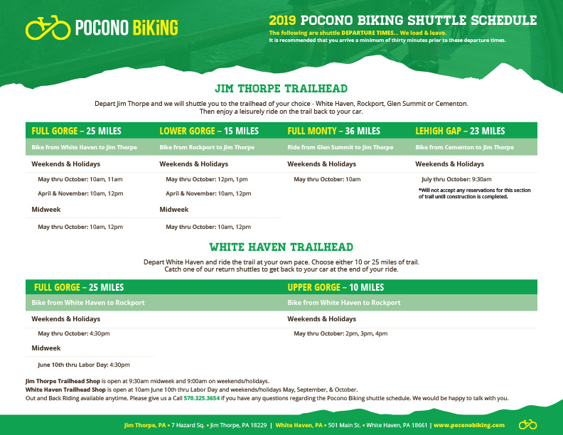 pocono biking shuttle schedule