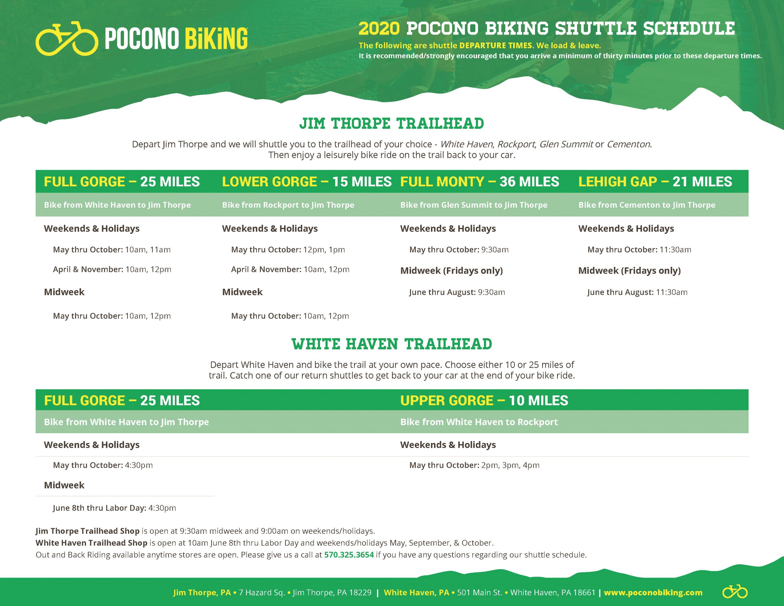 Pocono Biking Shuttle Schedule, Bike Shuttles, Biking Jim Thorpe